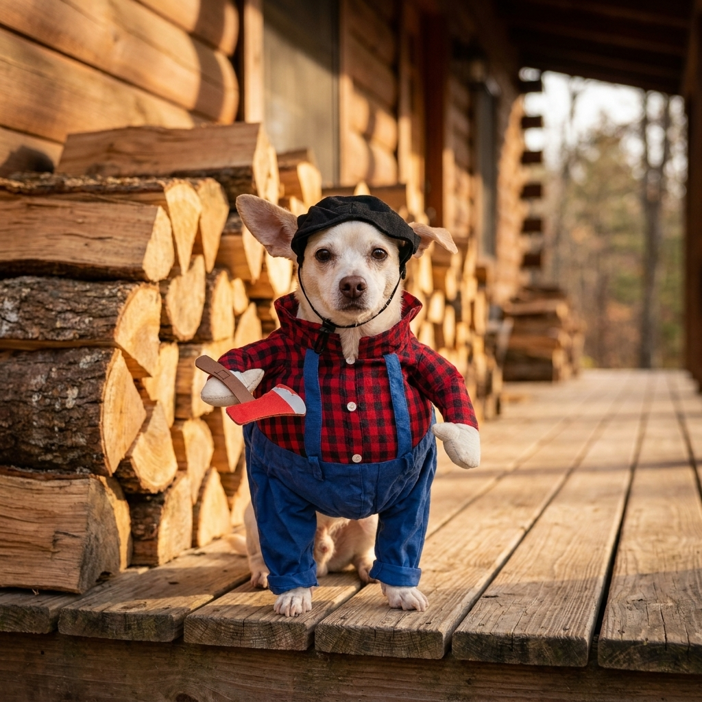 Lumberjack Suit - rustic cabin porch with firewood